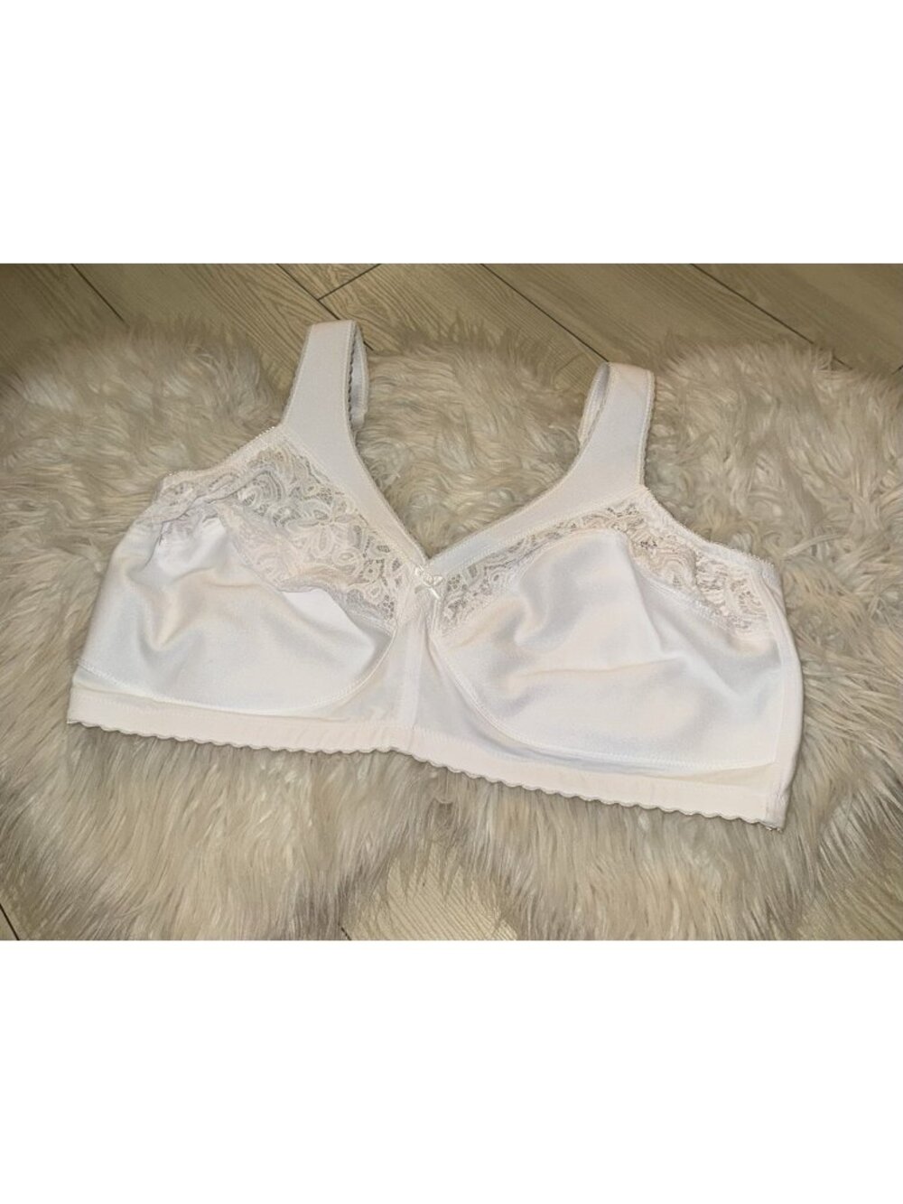 Glamorise MagicLift Wire Free Bra Cotton Lace Unlined Womens 46DD White